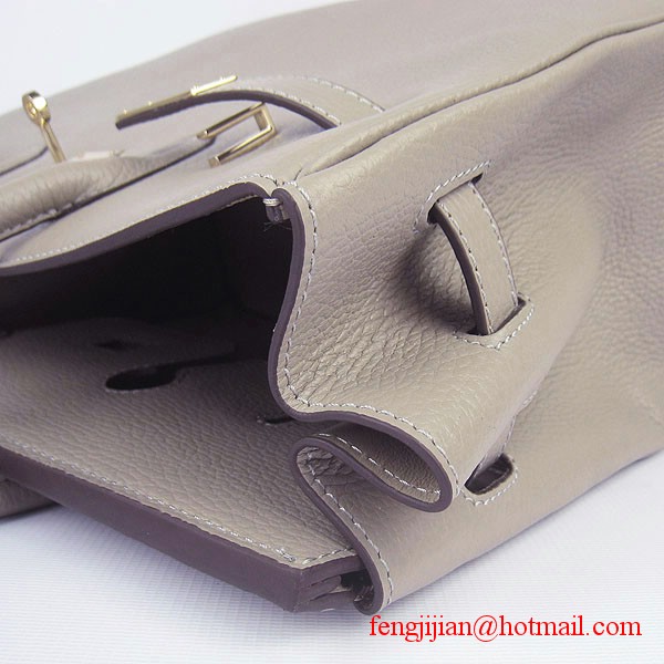 Hermes 35cm Embossed Veins Bag Grey Gold Hardware 6089